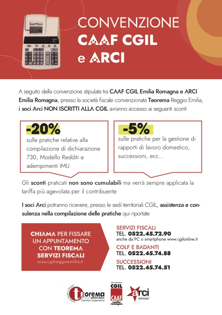 CONVENZIONE CAAF CGIL E ARCI 2022 - Arci Reggio Emilia